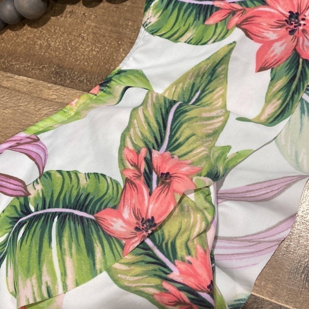 Kona Sol swimsuit‎ Off Shoulder Flounce High Coverage One Piece Tropical - Picture 3 of 9